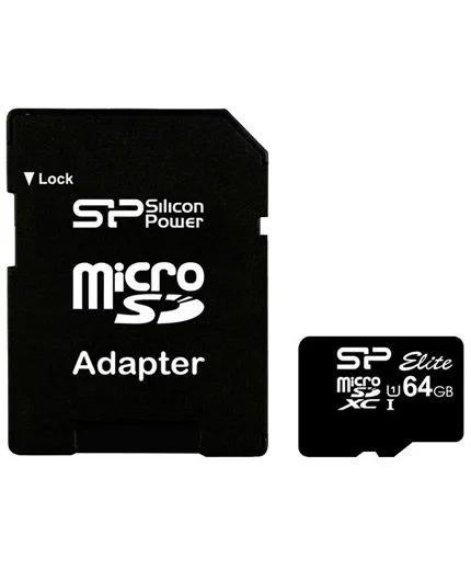 تصویر  کارت حافظه سیلیکون پاور الیت میکرو اس دی ایکس سی 64 گیگابایت کلاس 10 با سرعت 85 مگابایت در ثانیه به همراه آداپتور تبدیل