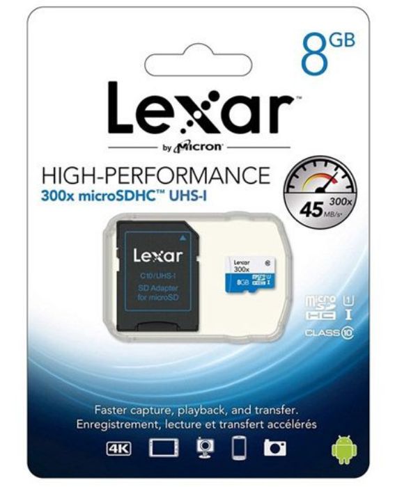 تصویر  کارت حافظه لکسار میکرو اس دی اچ سی 8 گیگابایت کلاس 10 با سرعت 45 مگابایت در ثانیه به همراه آداپتور تبدیل
