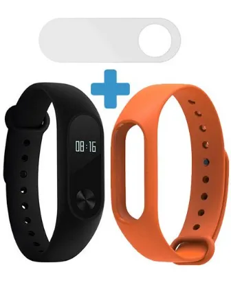 تصویر  باندل دستبند هوشمند شیائومی می بند 2 به همراه محافظ صفحه نمایش و یک عدد بند رنگی اضافه