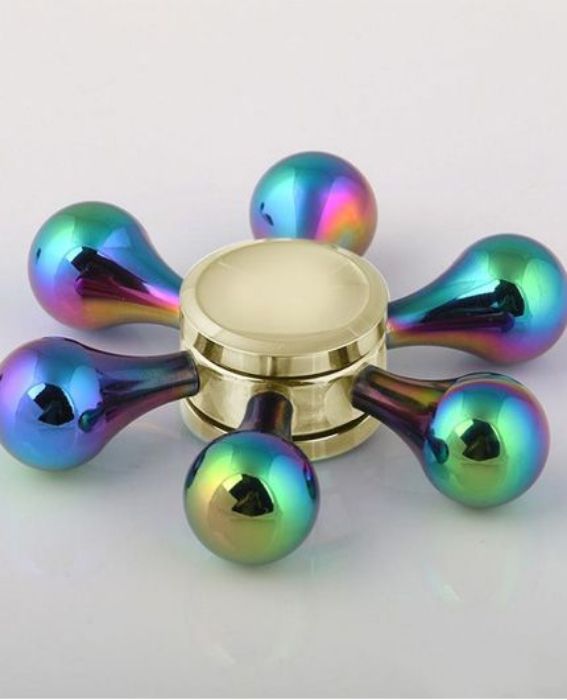 تصویر  اسپینر دستی فلزی مدل 6 پره مولکولی رنگین کمانی