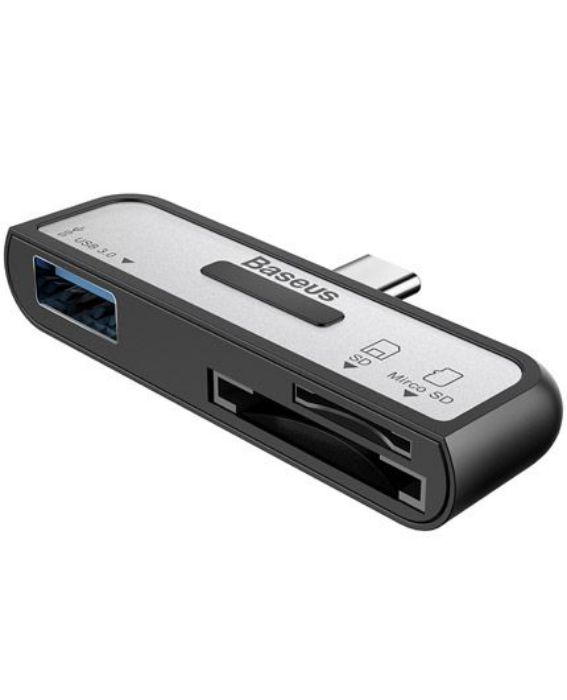 تصویر  کارت خوان و تبدیل OTG بیسوس مناسب برای گوشی‌، تبلت و لپ تاپ‌های دارای درگاه تایپ سی