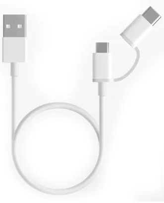 تصویر کابل شارژ و انتقال اطلاعات یو اس بی به میکرو یو اس بی و تایپ سی 2 در 1 شیائومی برای گوشیهای اندرویدی - 1 متر
