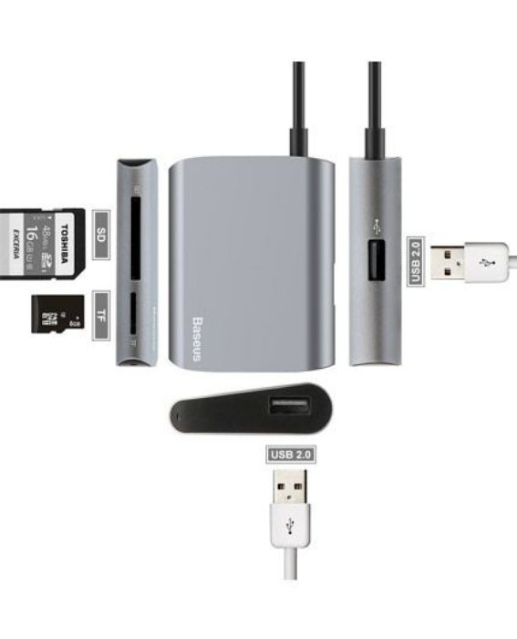 تصویر  هاب تبدیل USB Type-C به USB 2.0 و کارتخوان بیسوس مدل BS-UC25