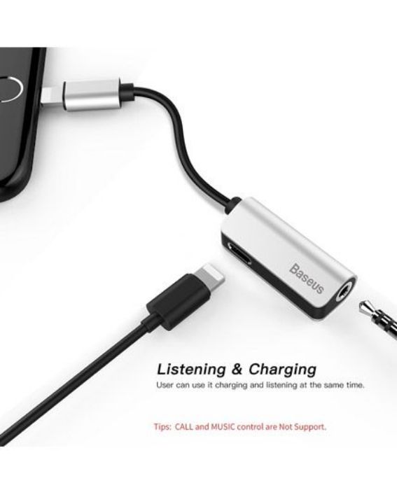 تصویر  تبدیل لایتنینگ به درگاه شارژ و جک 3.5 میلی‌متری هدفون بیسوس، برای شارژ و استفاده از هدفون به صورت همزمان