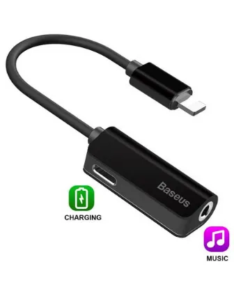 تصویر  تبدیل لایتنینگ به درگاه شارژ و جک 3.5 میلی‌متری هدفون بیسوس، برای شارژ و استفاده از هدفون به صورت همزمان