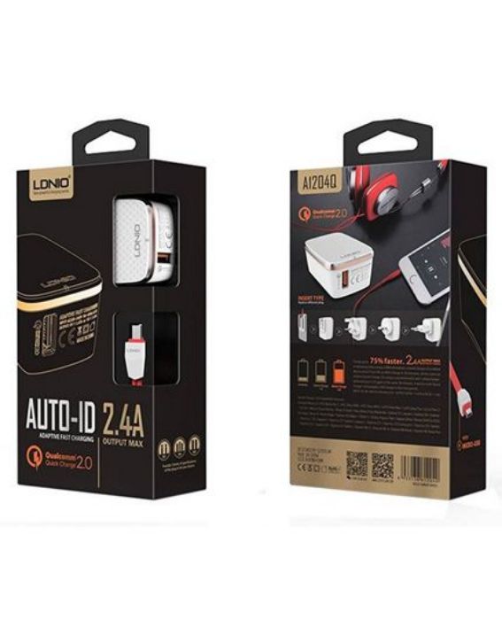تصویر  شارژر دیواری الدینیو مدل A1204Q با  کابل شارژ MicroUSB