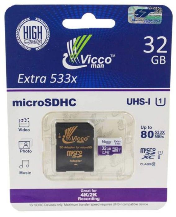 تصویر  کارت حافظه 32 گیگابایت ویکومن اکسترا microSDHC کلاس 10 با سرعت 80 مگابایت در ثانیه به همراه آداپتور تبدیل