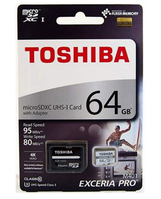 تصویر  کارت حافظه توشیبا میکرو اس دی ایکس سی 64 گیگابایت کلاس 10 با سرعت 95 مگابایت در ثانیه به همراه آداپتور تبدیل