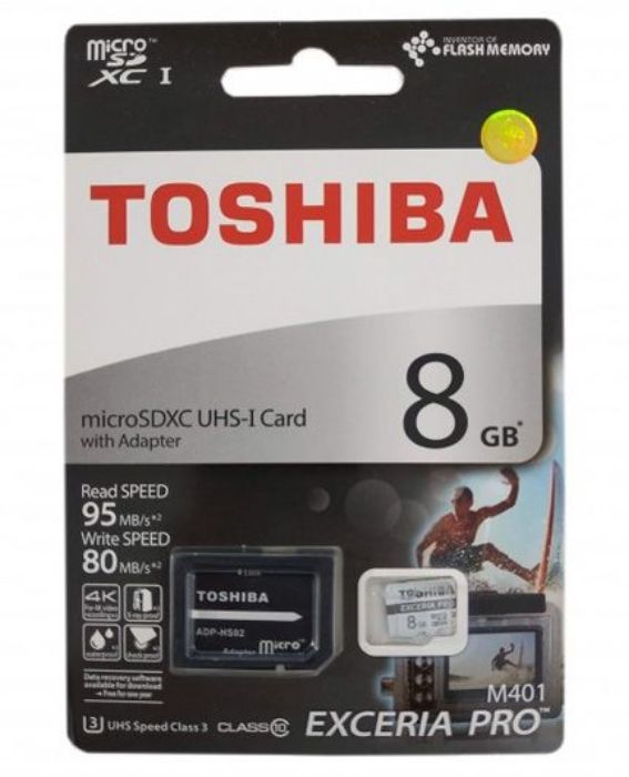 تصویر  کارت حافظه توشیبا میکرو اس دی ایکس سی 8 گیگابایت کلاس 10 با سرعت 95 مگابایت در ثانیه به همراه آداپتور تبدیل
