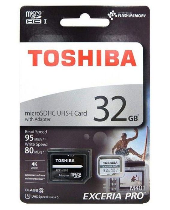 تصویر  کارت حافظه توشیبا میکرو اس دی ایکس سی 32 گیگابایت کلاس 10 با سرعت 95 مگابایت در ثانیه به همراه آداپتور تبدیل