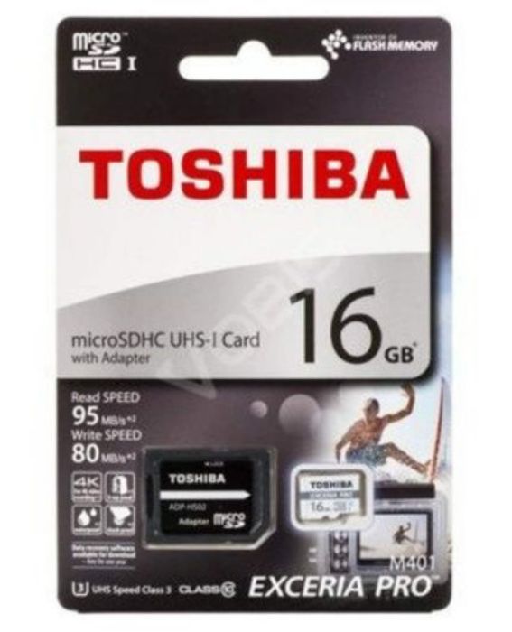 تصویر  کارت حافظه توشیبا میکرو اس دی ایکس سی 16 گیگابایت کلاس 10 با سرعت 95 مگابایت در ثانیه به همراه آداپتور تبدیل
