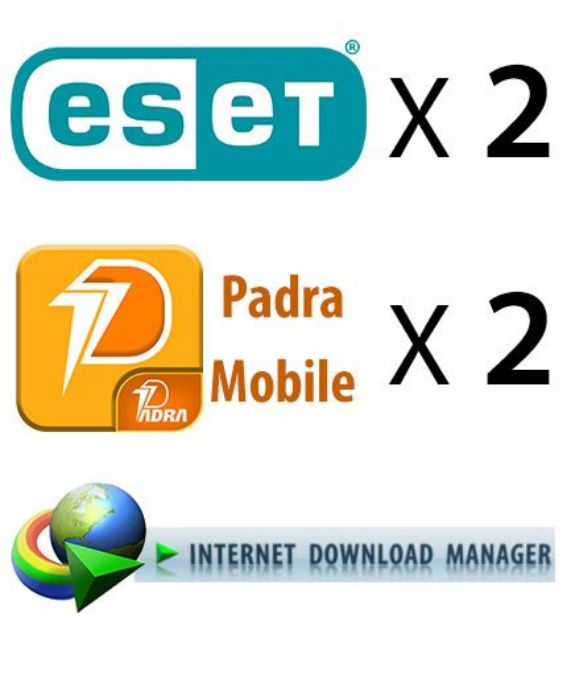 تصویر  مجموعه نرم‌افزاری شامل: آنتی ویروس 2 کاربره، یک ساله پادرا موبایل، آنتی ویروس 2 کاربره، 18 ماهه ESET، لایسنس نرم افزار Internet Download Manager