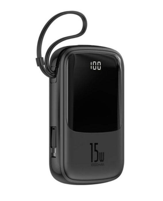 تصویر  پاوربانک باسئوس مدل PPQD-B01 ظرفیت 10000 میلی آمپر ساعت همراه با کابل Lightning