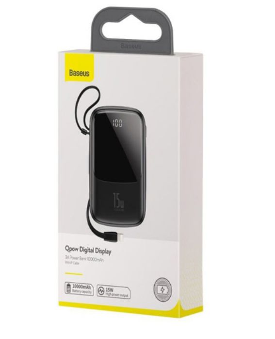 تصویر  پاوربانک باسئوس مدل PPQD-B01 ظرفیت 10000 میلی آمپر ساعت همراه با کابل Lightning