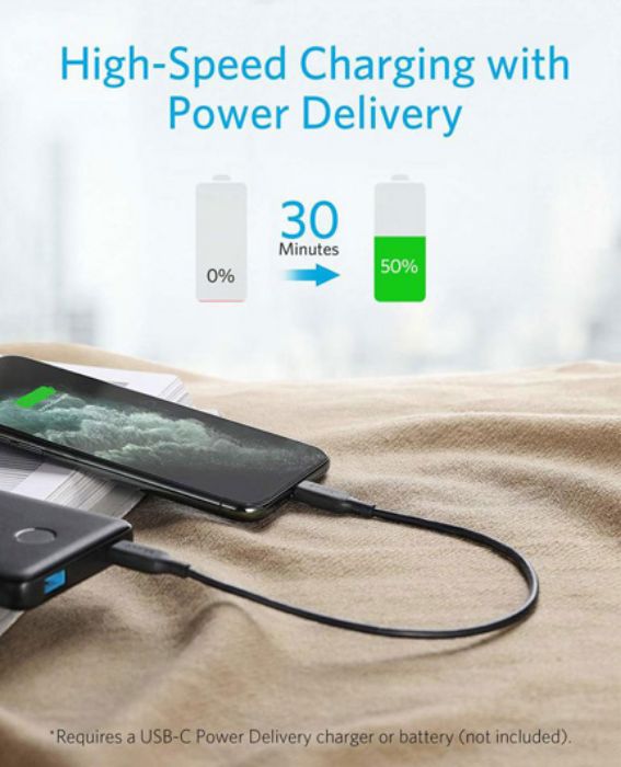 تصویر  کابل شارژ USB-C به Lightning انکر 0.3 متر PowerLine III مدل A8831H11