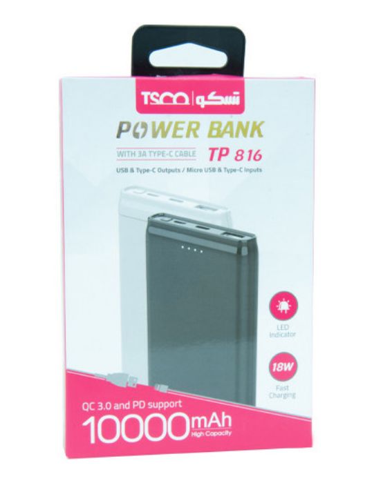 تصویر  پاوربانک تسکو مدل TP 816 ظرفیت 10000 میلی آمپر ساعت