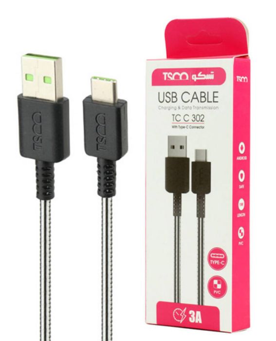 تصویر  کابل شارژ USB به USB-C تسکو 1 متر مدل TC C302