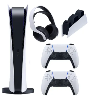 تصویر  باندل پلی استیشن 5 دیجیتال به همراه یک دسته اضافه، یک هدست و یک پایه شارژر ظرفیت 825 گیگابایت