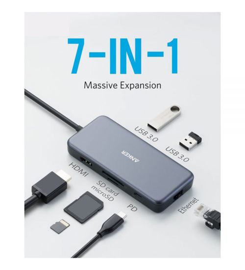 تصویر  هاب 7 پورت انکر PowerExpand+ با کابل USB-C مدل A8352