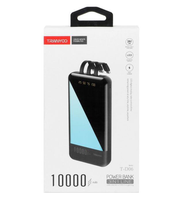 تصویر  پاوربانک ترانیو مدل T-D06 10W ظرفیت 10000 میلی آمپر ساعت
