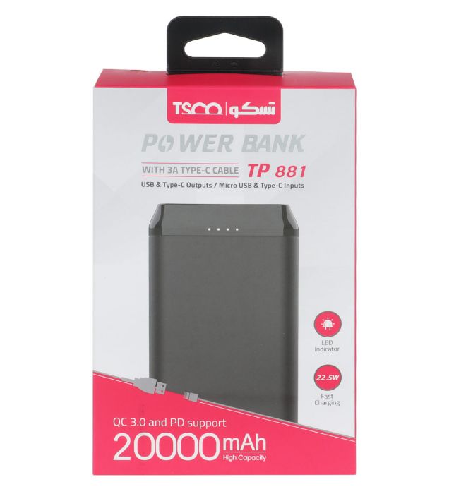 تصویر  پاوربانک تسکو مدل TP 881 ظرفیت 20000 میلی آمپر ساعت