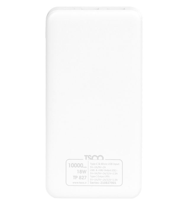 تصویر  پاوربانک تسکو مدل TP 827 ظرفیت 10000 میلی آمپر ساعت