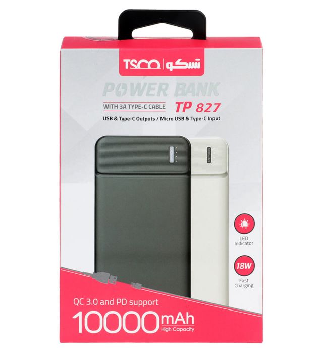 تصویر  پاوربانک تسکو مدل TP 827 ظرفیت 10000 میلی آمپر ساعت