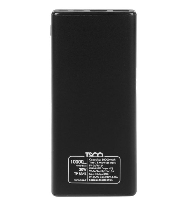 تصویر  پاوربانک تسکو مدل TP 831L ظرفیت 10000 میلی آمپر ساعت
