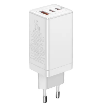 تصویر  شارژر دیواری باسئوس 65 وات مدل GAN2 Pro CCGAN2P-B با کابل 1 متری USB-C به USB-C (سه پورت)