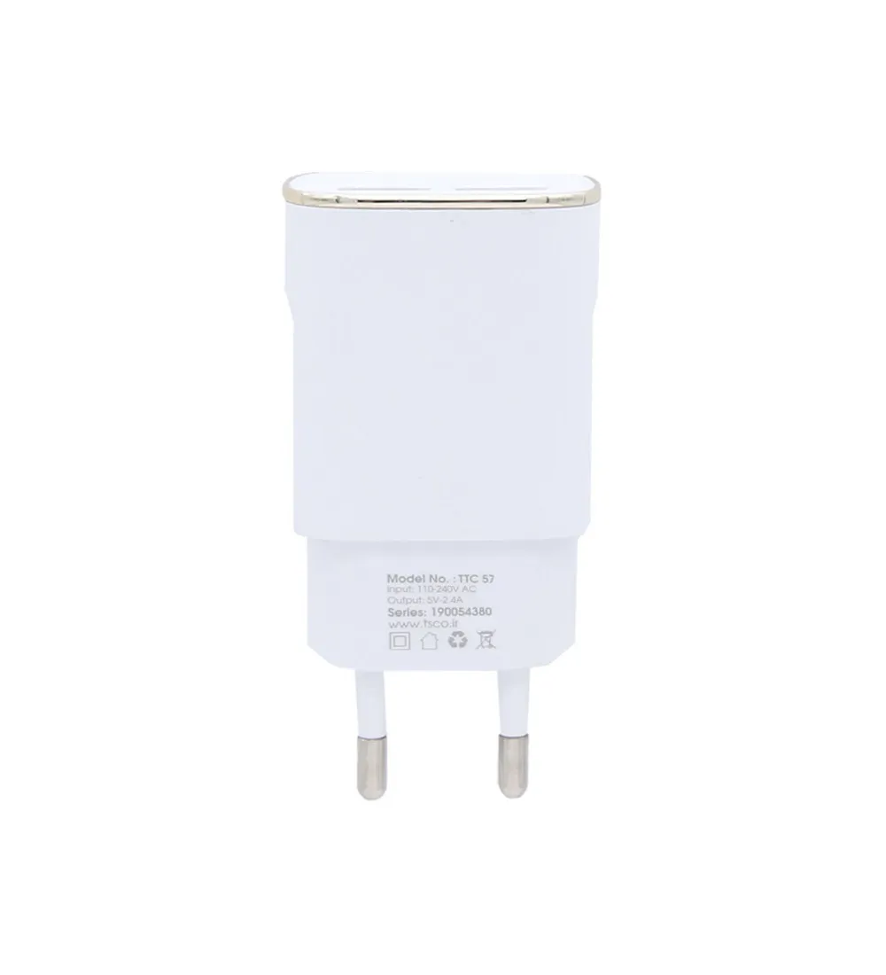تصویر  شارژر دیواری تسکو مدل TTC 57 با کابل شارژ اندروید (دو پورت)