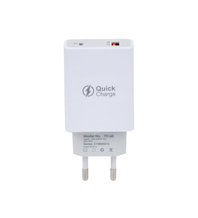 تصویر  شارژر دیواری تسکو مدل TTC 60 با کابل USB Type-C (دو پورت)