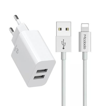 شارژر دیواری مک دودو 12 وات مدل CH-3970 با کابل USB به lightening (دو پورت)