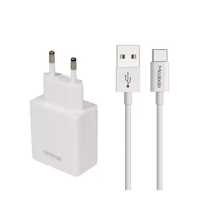 تصویر  شارژر دیواری مک دودو 12 وات مدل CH-3972 با کابل USB به Type-C (دو پورت)