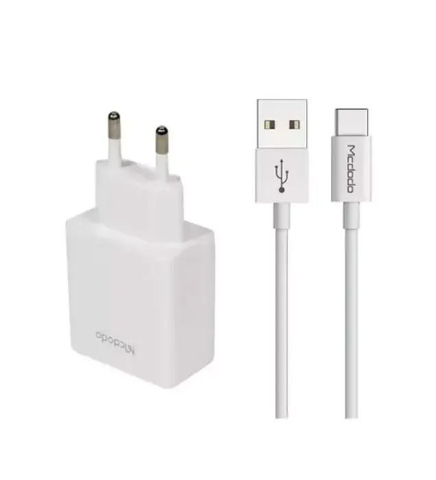 تصویر  شارژر دیواری مک دودو 12 وات مدل CH-3972 با کابل USB به Type-C (دو پورت)