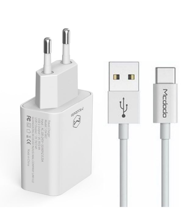 تصویر  شارژر دیواری مک دودو مدل CH-6721 با کابل Type-C (دو پورت)