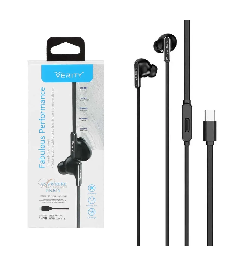 تصویر  هندزفری با سیم وریتی مدل V-E91T با پورت Type-C