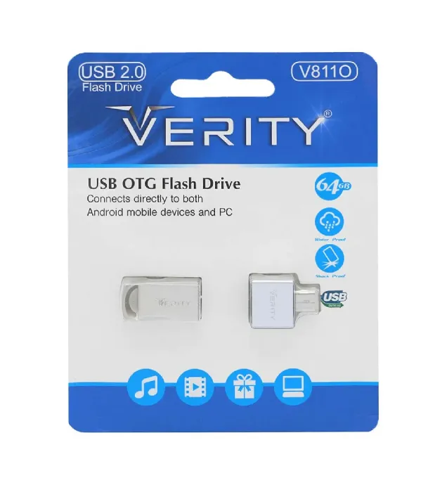 تصویر  فلش مموری وریتی مدل V8110 USB2.0 +تبدیل OTG-64GB