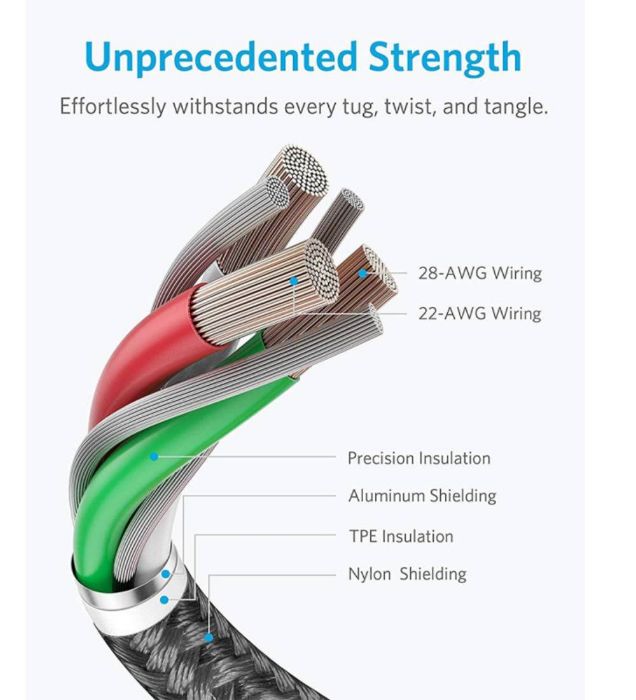تصویر  کابل شارژ USB به لایتنینگ انکر 0.9 متر مدل A8012