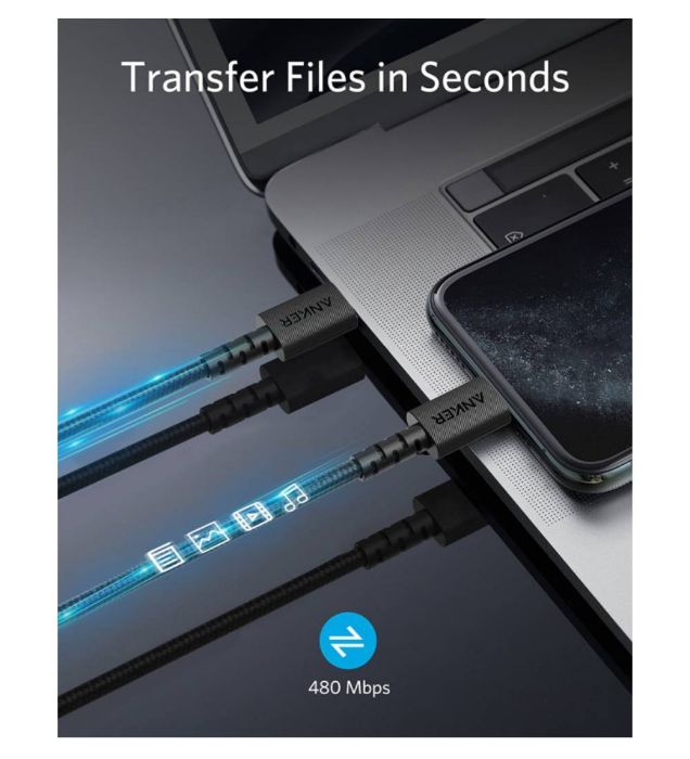 تصویر  کابل شارژ USB به لایتنینگ انکر 0.9 متر مدل A8012