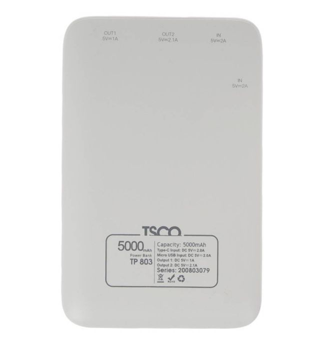 تصویر  پاوربانک تسکو مدل TP803 ظرفیت 5000 میلی آمپر ساعت