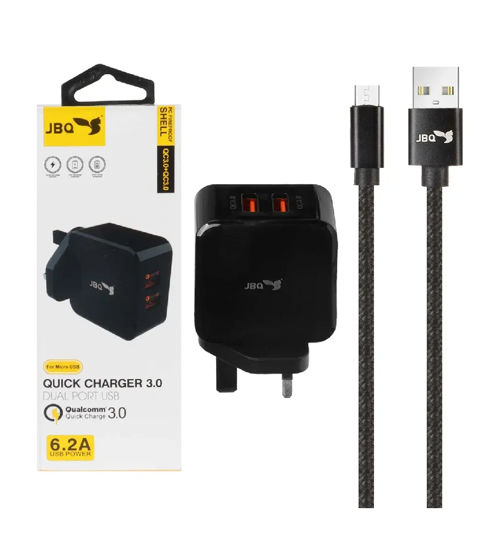 تصویر  شارژر دیواری جی بی کیو 30 وات مدل HC-12F2 با کابل شارژ اندروید (دو پورت)