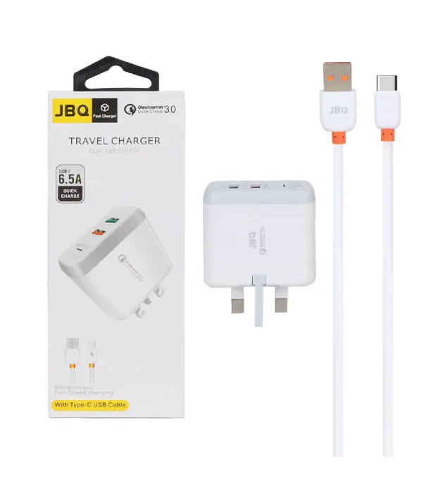 تصویر  شارژر دیواری جی بی کیو 18 وات مدل F-2USB با کابل شارژ تایپ سی (دو پورت)