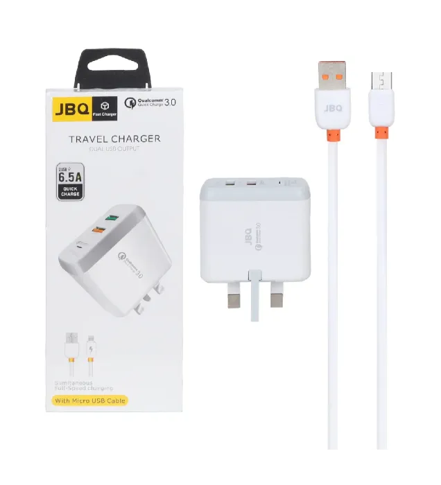 تصویر  شارژر دیواری جی بی کیو 18 وات مدل F-2USB با کابل شارژ اندروید (دو پورت)