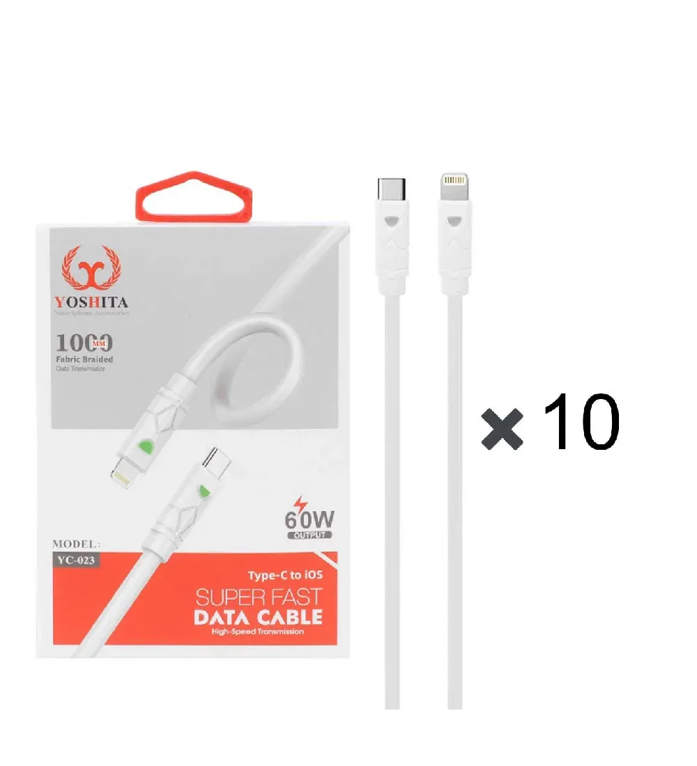 تصویر  پک 10 عددی کابل شارژ فست یوشیتا Type-C To Lightningمدل YC-023