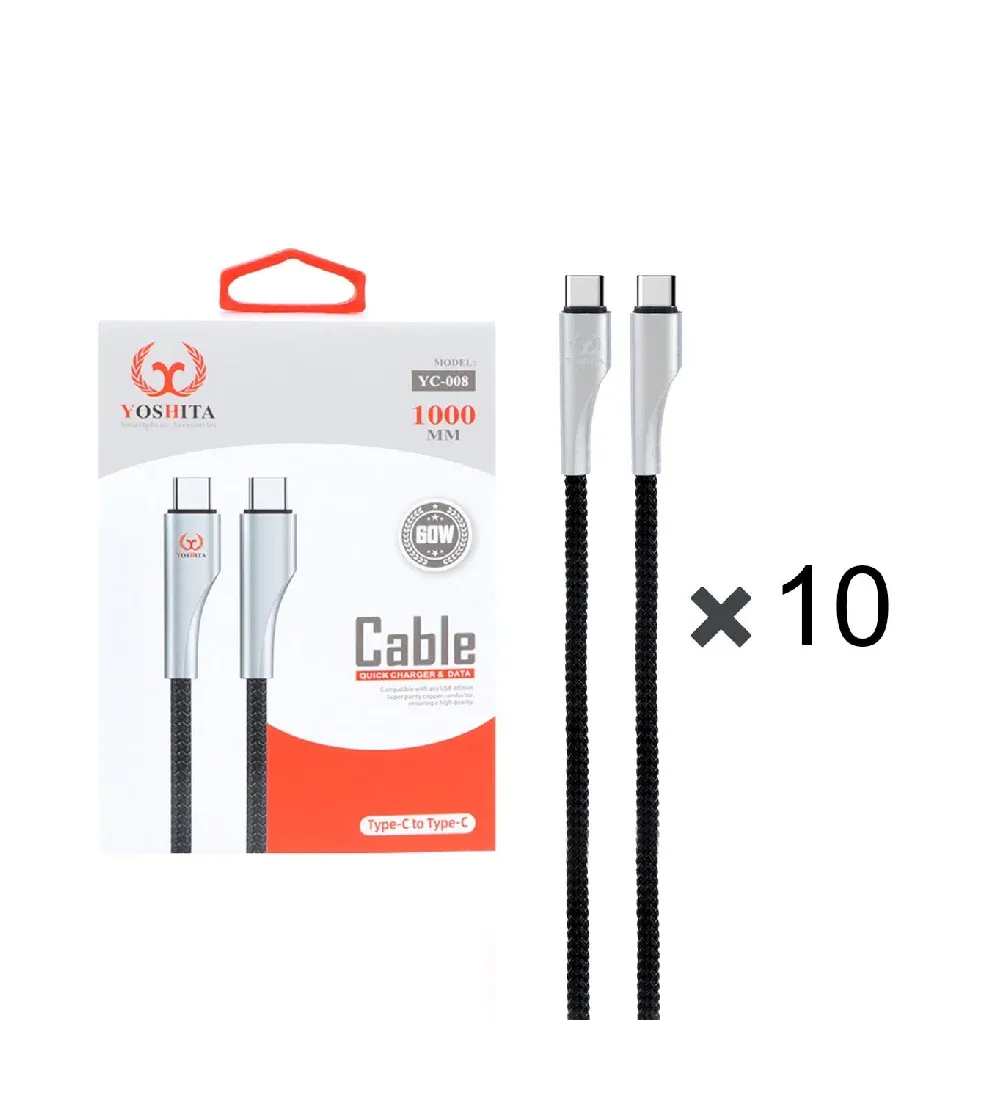 تصویر  پک 10 عددی کابل شارژ فست یوشیتا Type-C To Type-Cمدل YC-008