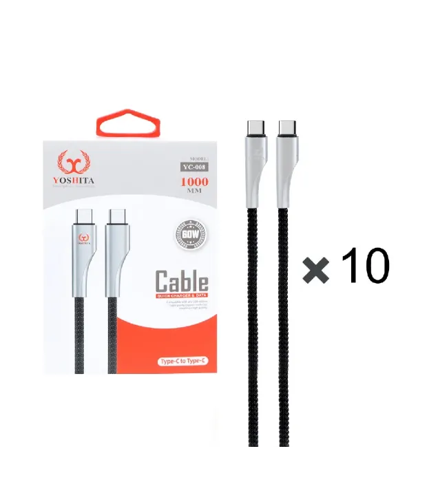 تصویر  پک 10 عددی کابل شارژ فست یوشیتا Type-C To Type-Cمدل YC-008