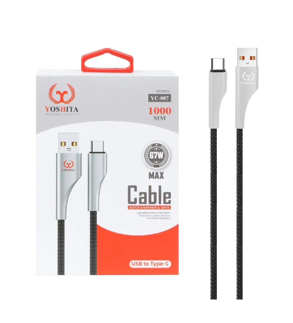 تصویر  کابل شارژ فست Type-C یوشیتا مدل YC-007