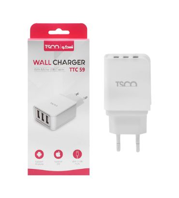 شارژر دیواری تسکو مدل TTC 59 با کابل شارژ اندروید (سه پورت)