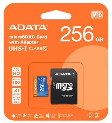 تصویر  کارت حافظه ای دیتا مدل ADATA MICRO SDXC UHS-I V10 R100W25+ADP ظرفیت 256 گیگابایت
