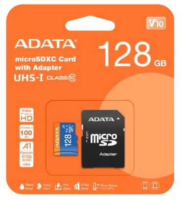 تصویر  کارت حافظه ای دیتا مدل ADATA MICRO SDXC UHS-I V10 R100W25+ADP ظرفیت 128 گیگابایت